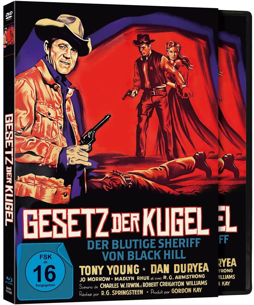 DVD-Hülle: Cowboy mit Pistole, ein Paar und ein toter Mann im Hintergrund. Titel auf Deutsch.