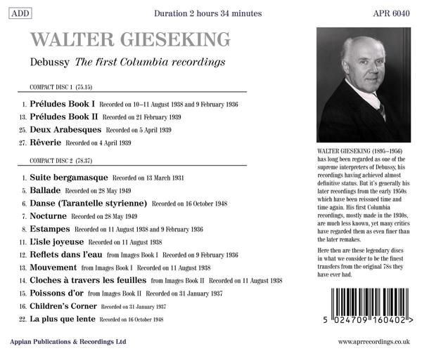 Walter Gieseking - The first Columbia recordings  - (CD)