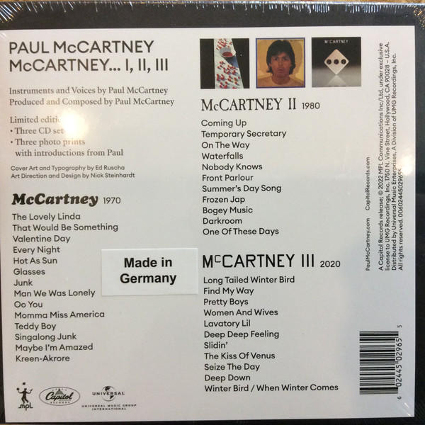 CD-Cover mit Album-Tracklisten und Paul McCartney-Bildern. Aufkleber "Made in Germany".