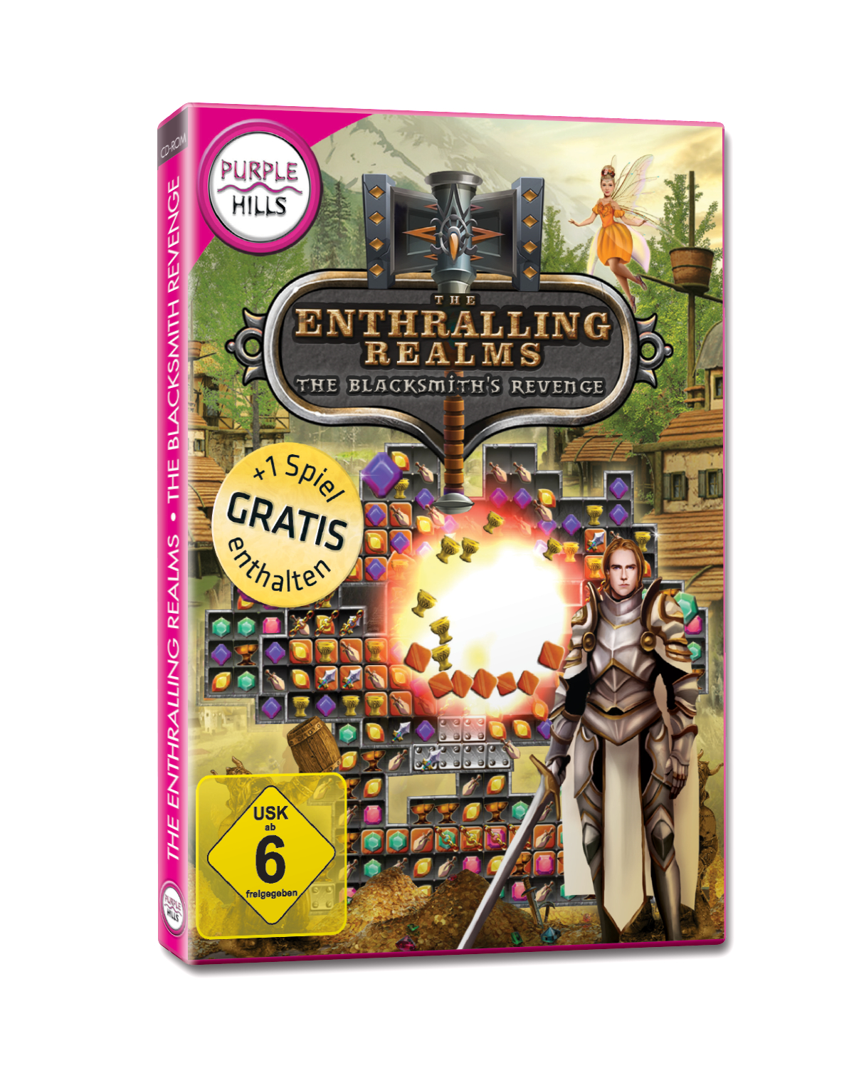 Eine Videospielbox mit einem Ritter mit Schwert und einer Fee.