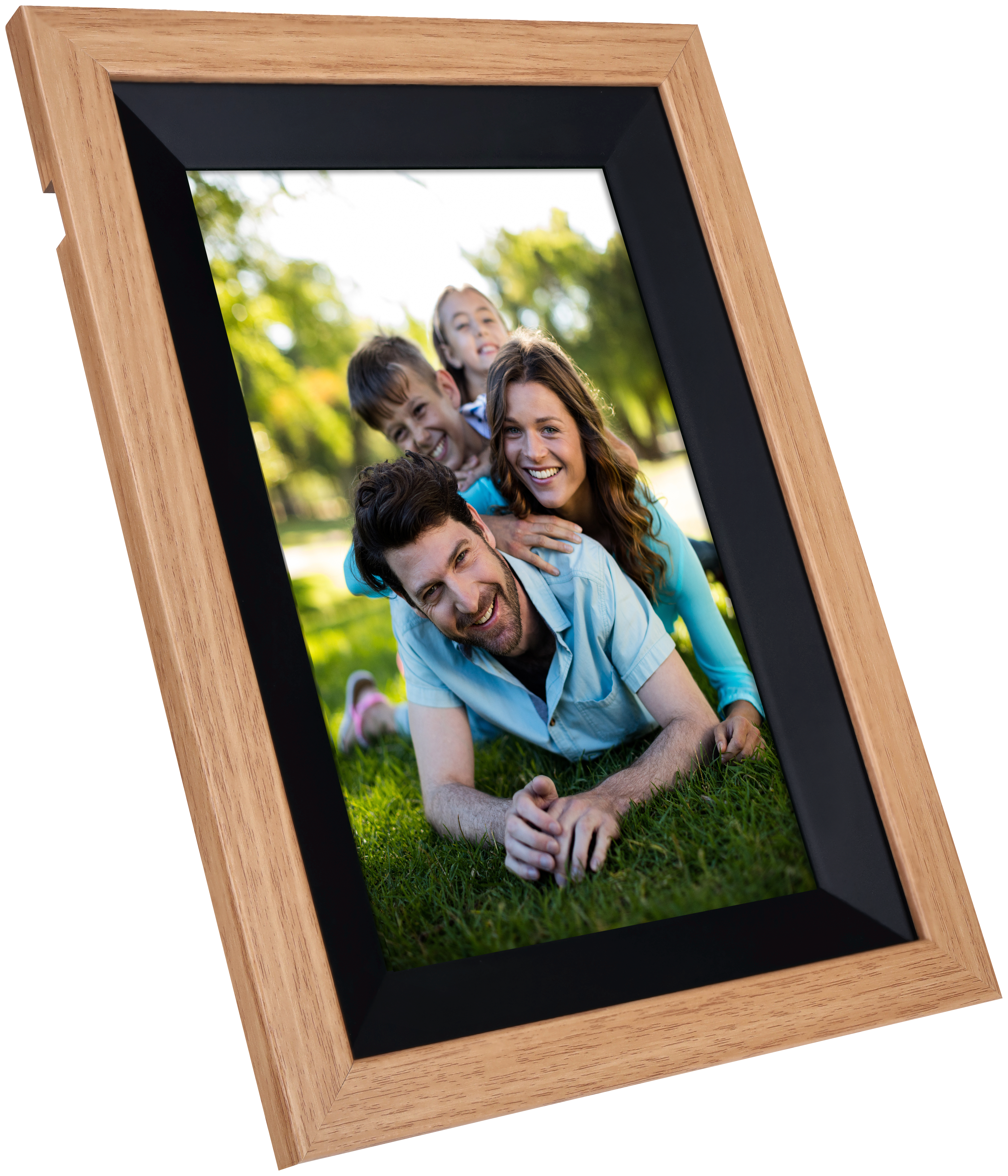 Familienfoto in einem Rahmen mit schwarzem Rand.