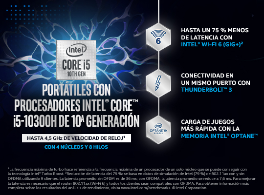 Anuncio del procesador Intel Core i5. Incluye Intel Core i5 y 10.ª generación.