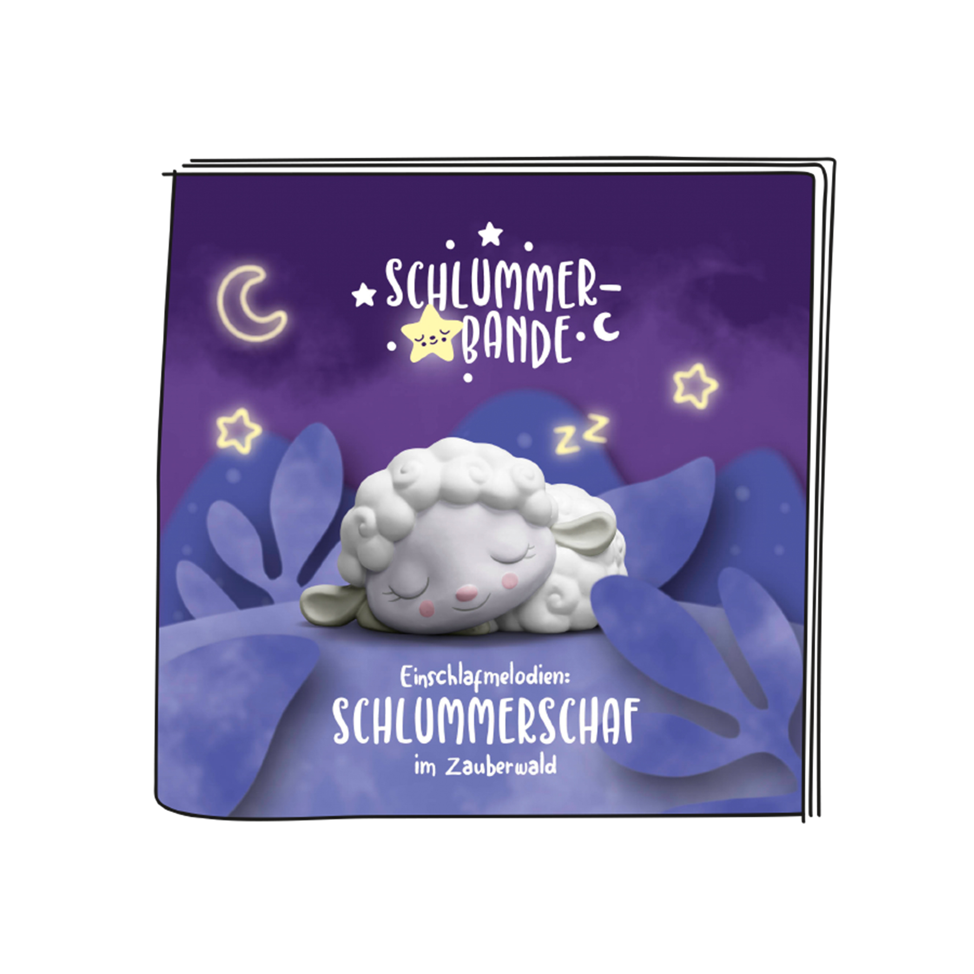 Eine Cartoon-Illustration eines schlafenden Schafs mit dem Schriftzug SCHLUMMER-BANDE.