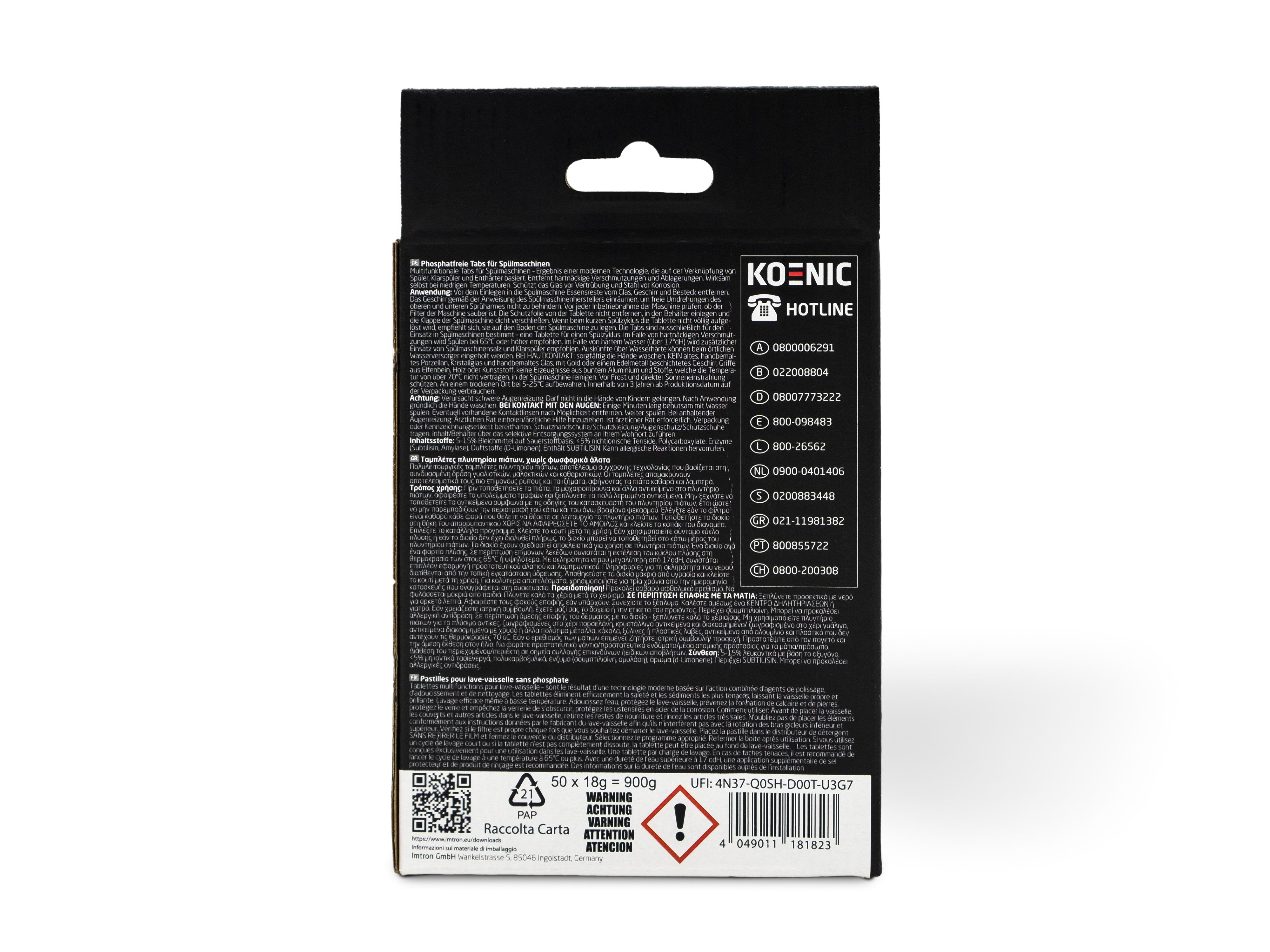 Rückseite einer Produktbox mit Text und Kontaktinformationen, Warnhinweis.