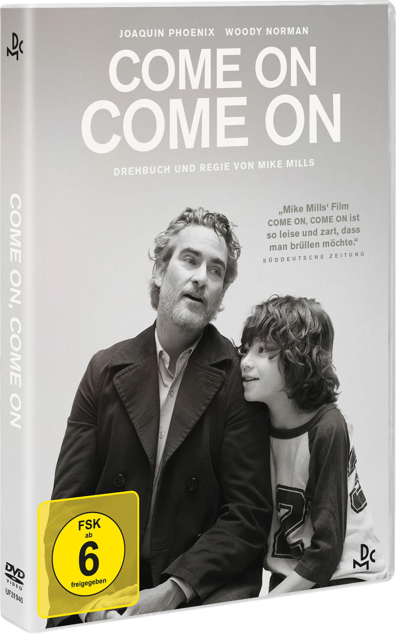 DVD-Hülle für 'Come On, Come On' mit Joaquin Phoenix und Kind auf dem Cover.