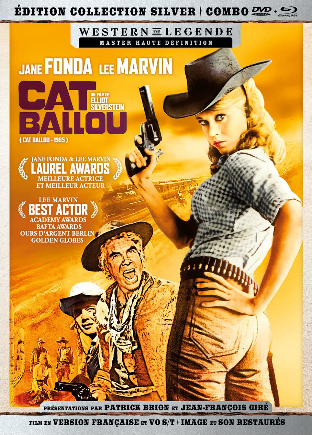 Filmposter: Jane Fonda met een pistool, twee mannen onder haar.