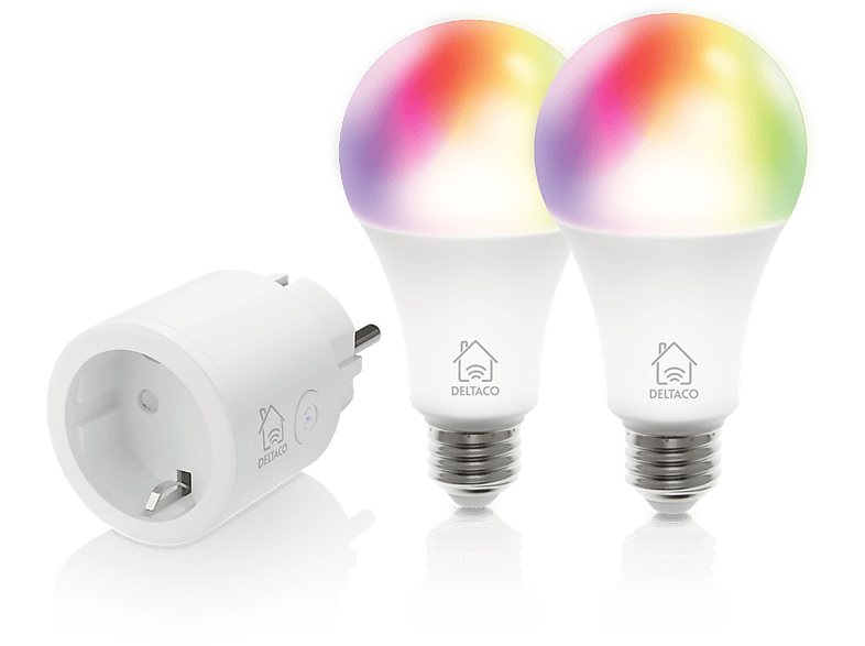 Deltaco E27 RGB Smarte Steckdose und 2 Lampen Weiß