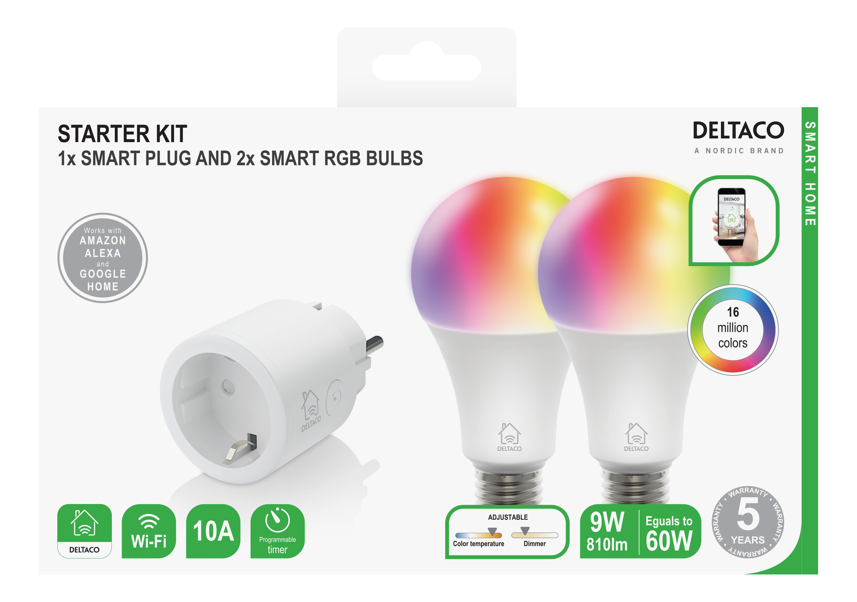 Smart Home Starter Kit mit Smart Plug und Glühbirnen.