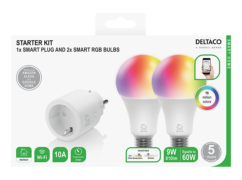 Deltaco E27 RGB Smarte Steckdose und 2 Lampen Weiß — Foto 5 von 5