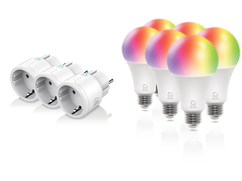 Deltaco E27 Smarte Steckdose und Lampe Weiß Wi-Fi, 9W, RGB-Leuchten