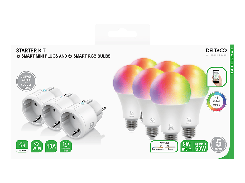 Deltaco E27 Smarte Steckdose und Lampe Weiß Wi-Fi, 9W, RGB-Leuchten — Foto 4 von 4