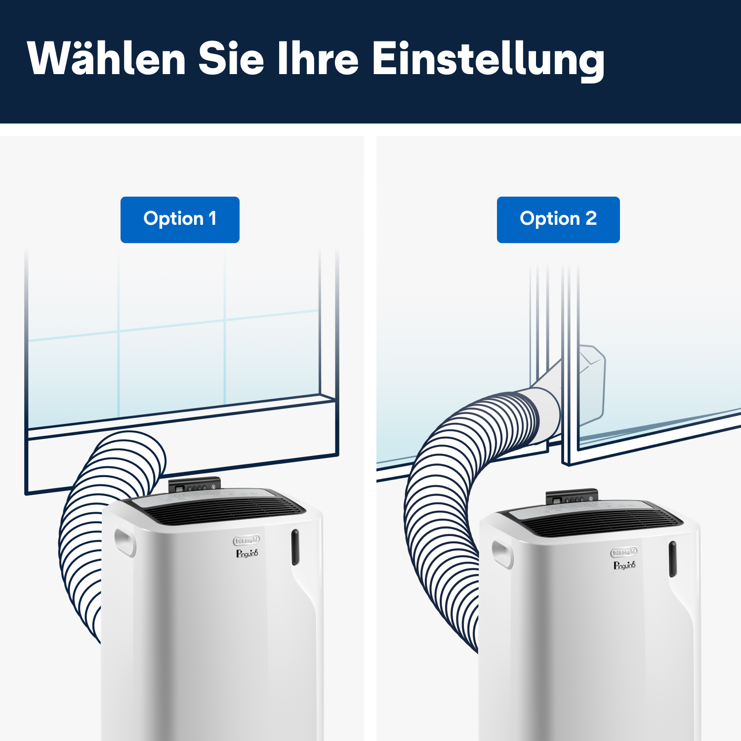 Zwei Optionen für die Klimaanlageninstallation mit einem weißen Gerät.