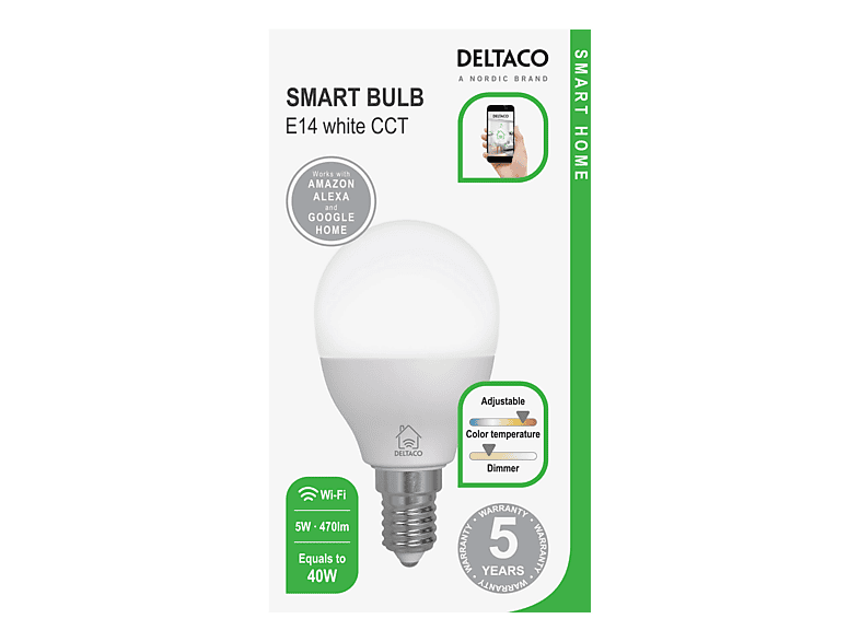Deltaco Smarte LED-Lampe SH-LE14G45W, 5W, E14, dimmbar, Weiß; LED Lampe — Foto 2 von 2