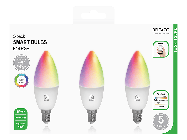 Deltaco Smarte LED-Lampe SH-LE14RGB-3P, 3 Stk., 5W, E14, dimmbar, RGB; LED Lampe — Foto 2 von 2