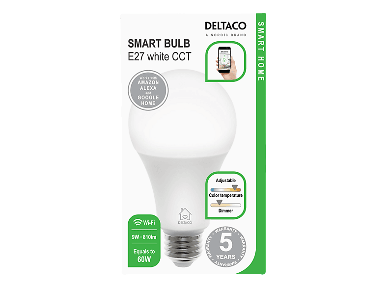 Deltaco Smarte LED-Lampe SH-LE27W, 9W, E27, dimmbar, Weiß; LED Lampe — Foto 2 von 2