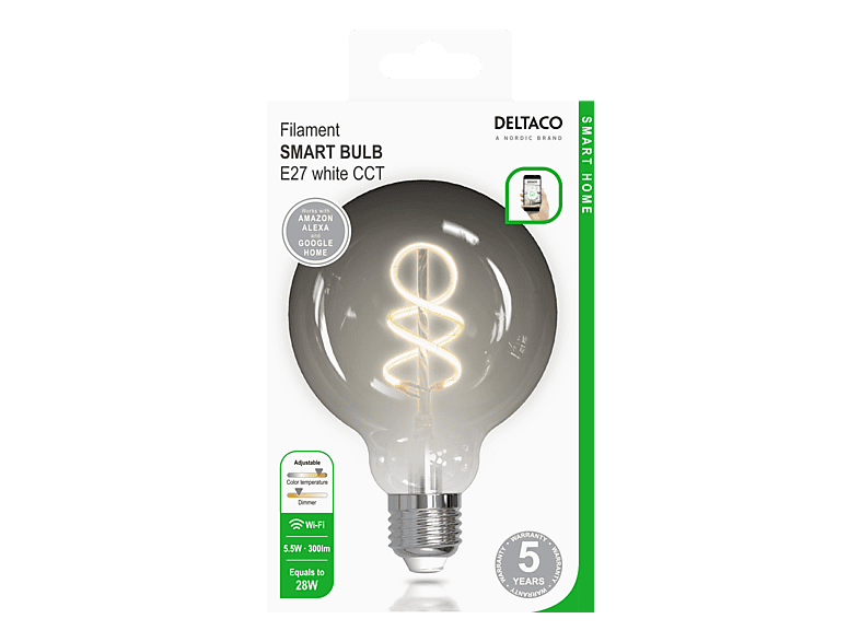 Deltaco Smarte Spiral-LED-Lampe SH-LFSE27G95S, 5.5W, E27, dimmbar, Weiß; LED Lampe — Foto 2 von 2