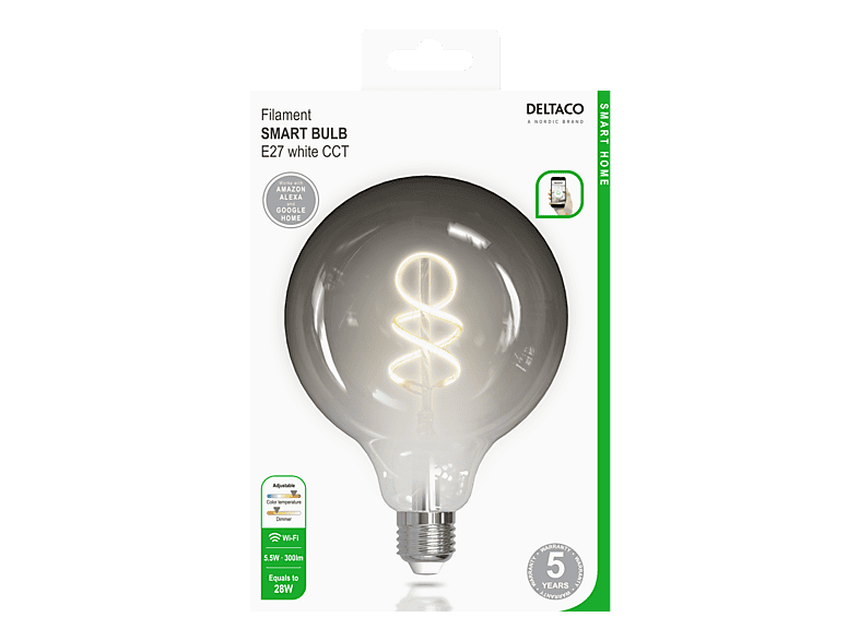 Deltaco Smarte Spiral-LED-Lampe SH-LFSE27G125S, 5.5W, E27, dimmbar, Weiß; LED Lampe — Foto 2 von 2