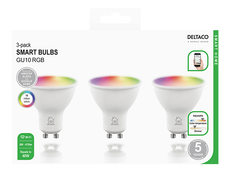 Deltaco Smarte LED-Spot SH-LGU10RGB-3P, 3 Stk., 5W, GU10, dimmbar, RGB; LED Spot — Foto 2 von 2