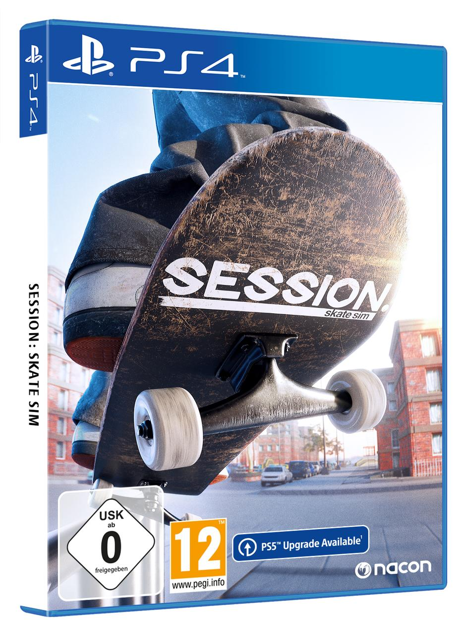 Eine Videospielbox. Ein Skateboard mit den Beinen einer Person darauf. Die Box hat Text und Logos.