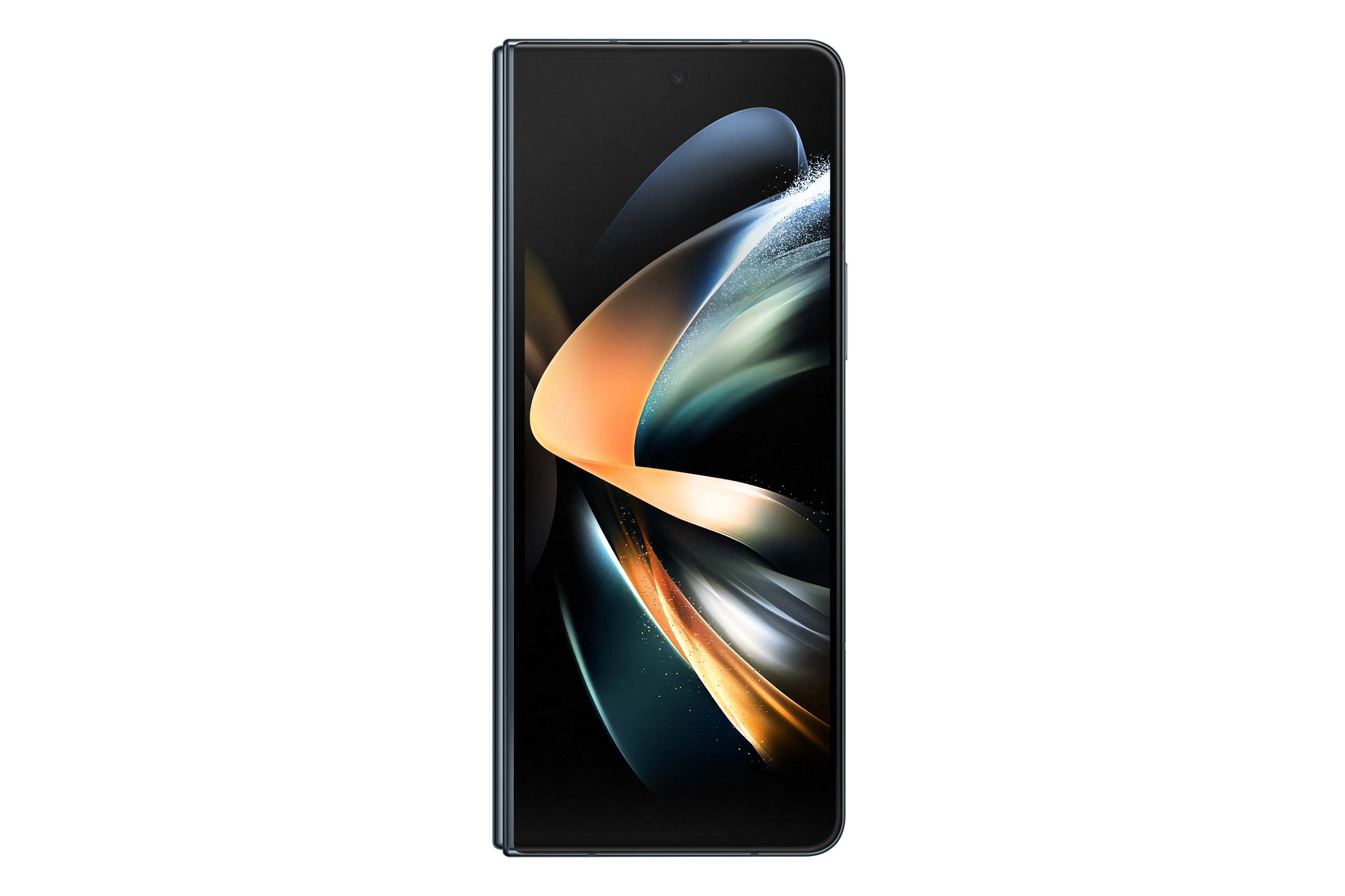 Offenes schwarzes Telefon. Der Bildschirm zeigt abstrakte Kunst.