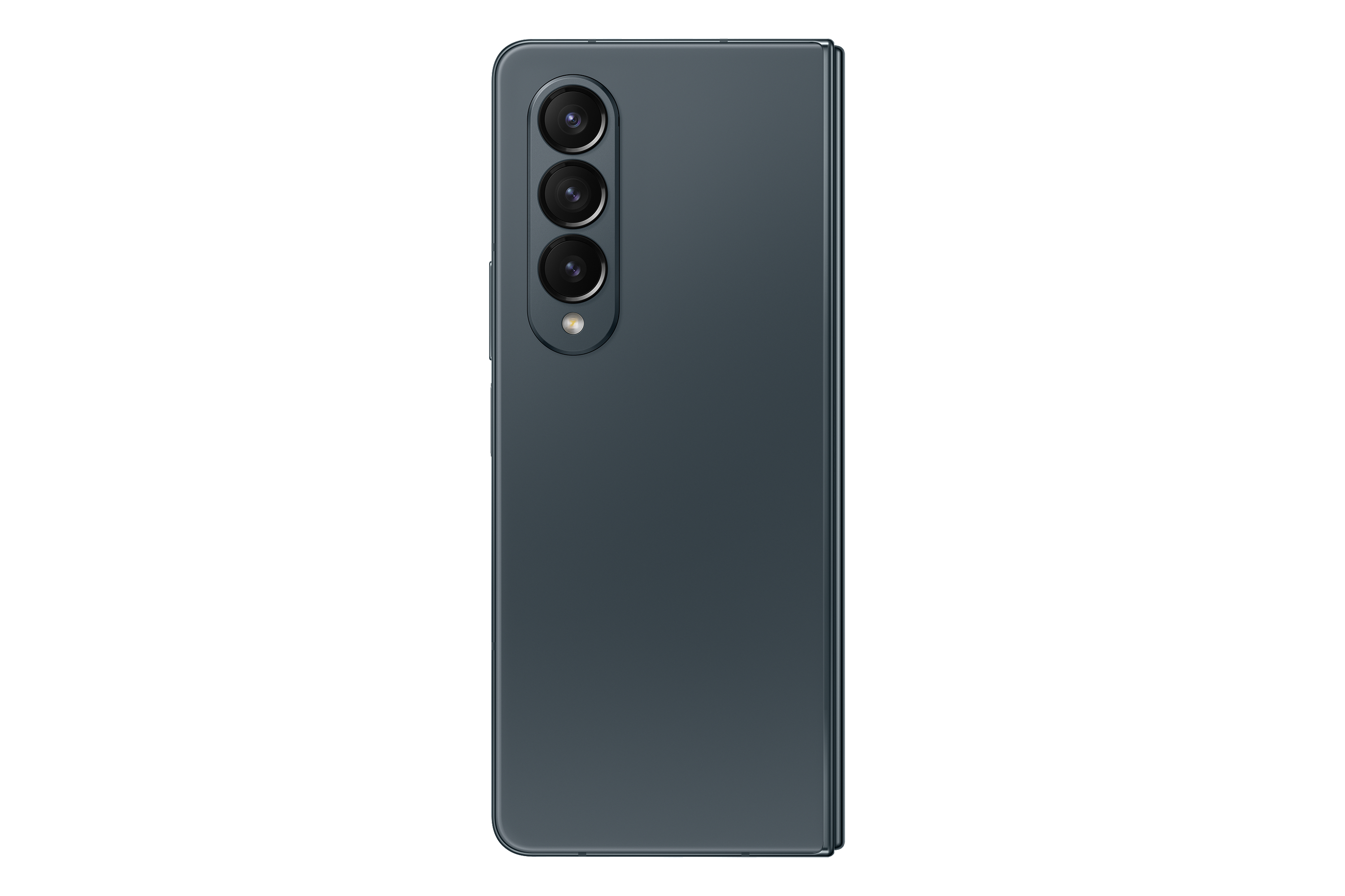 Dunkelgraues Telefon mit drei Rückkameras.