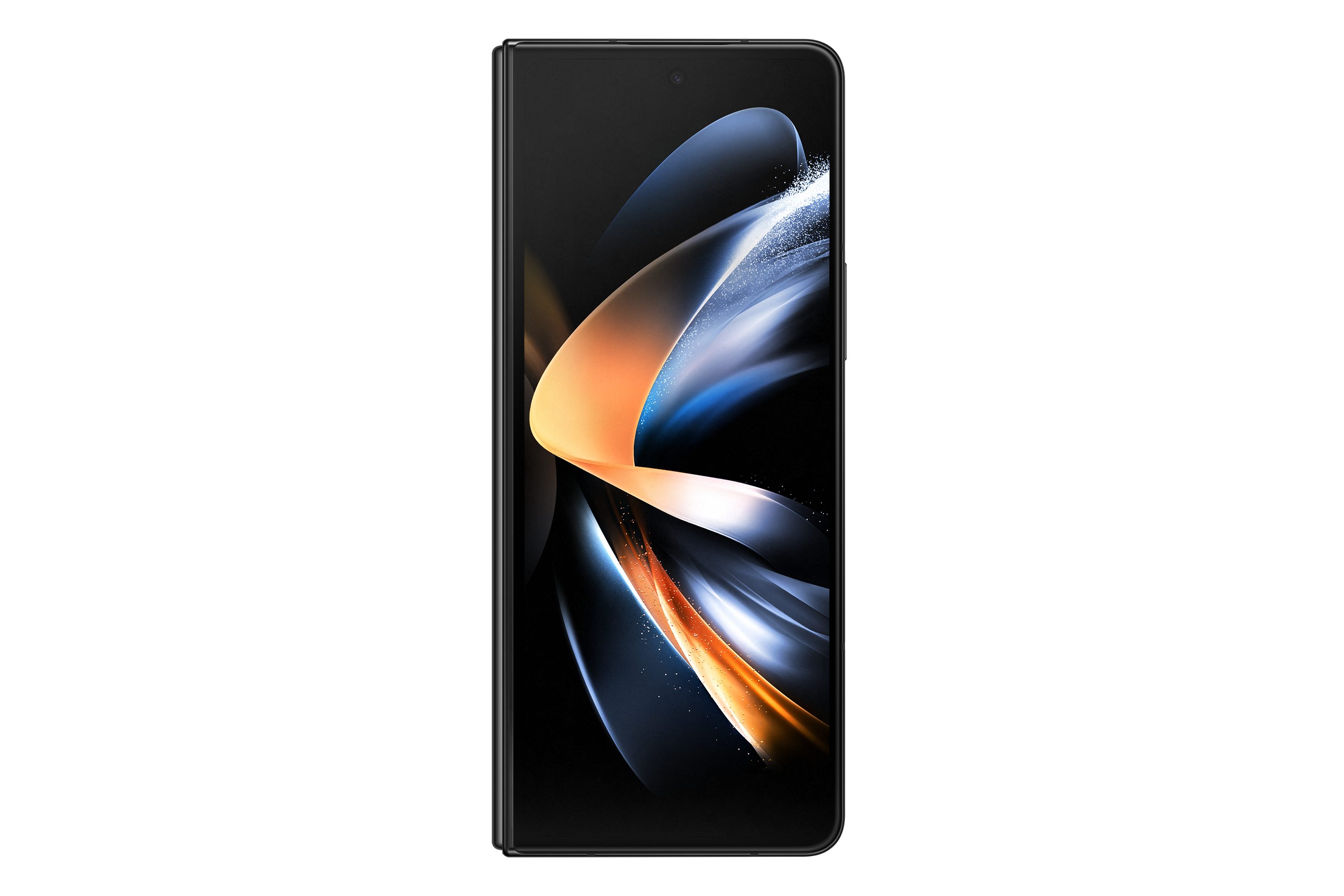 Schwarzes Telefon mit einem Bildschirm, der farbenfrohe, abstrakte Grafiken zeigt.
