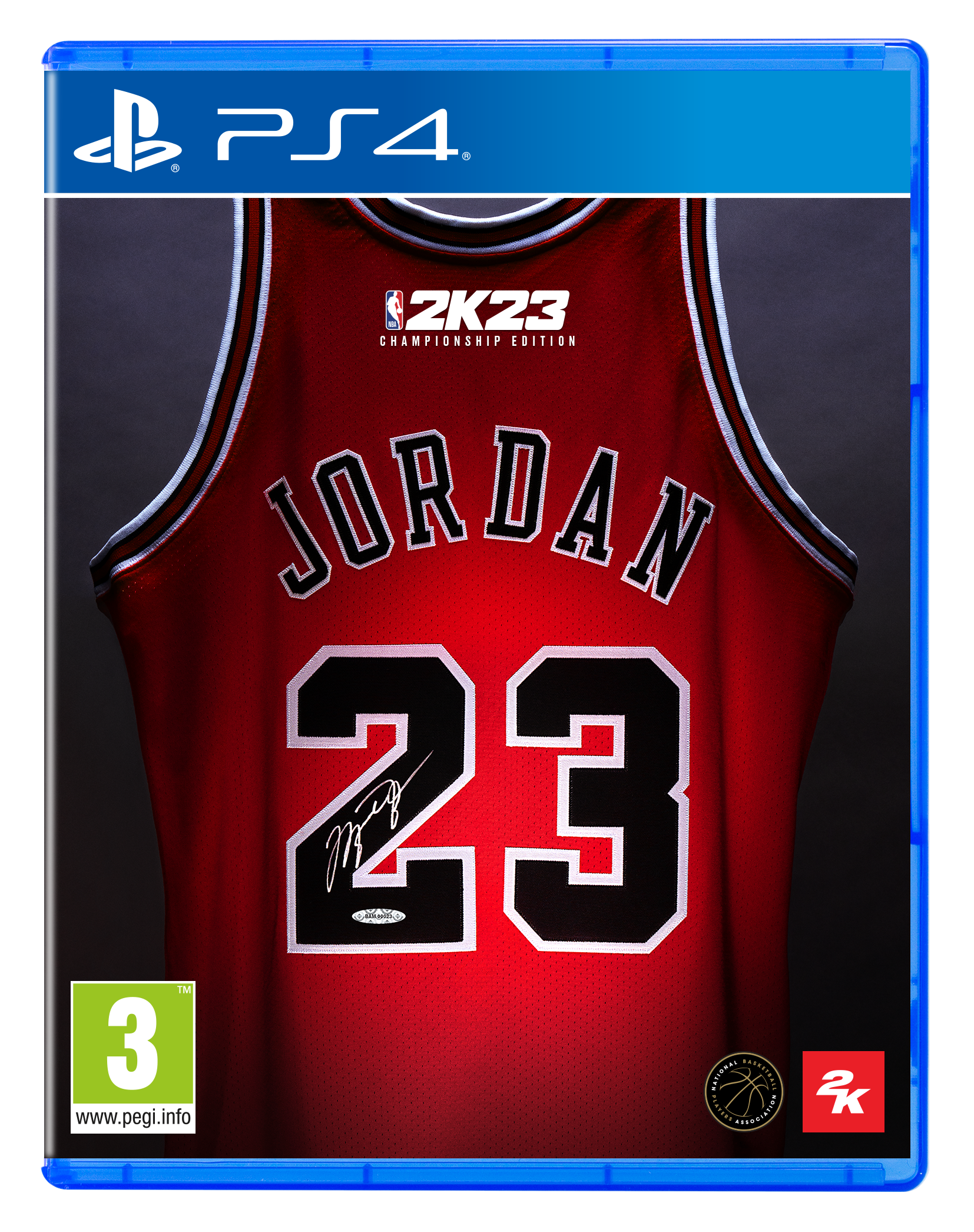 PS4-Spielhülle. NBA 2K23-Cover zeigt ein rotes Jordan-Trikot mit der Nummer 23.