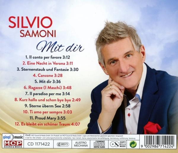 CD-Albumcover von Silvio Samoni mit dem Titel 'Mit dir', mit Titelliste und Künstlerporträt.