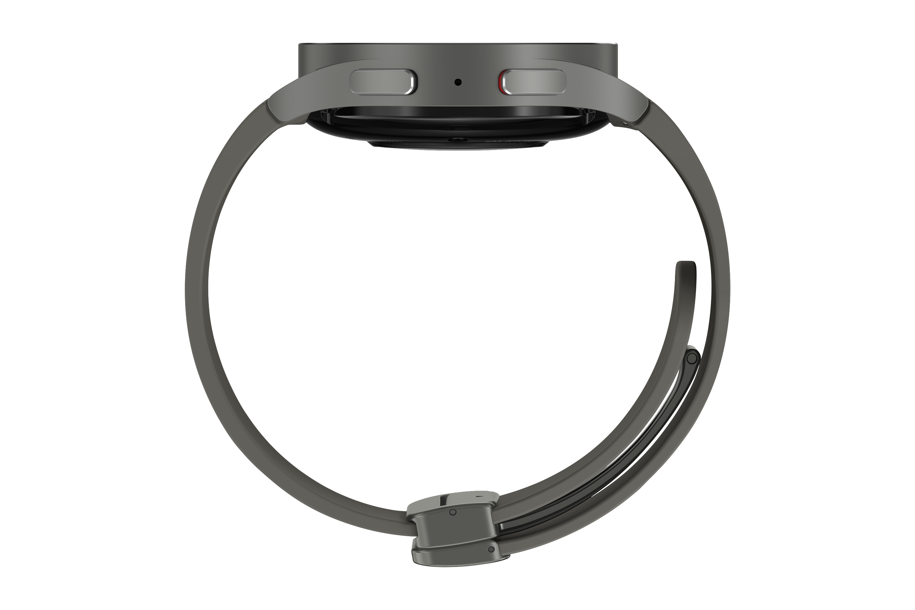 Draufsicht einer grauen Smartwatch mit grauem Armband.