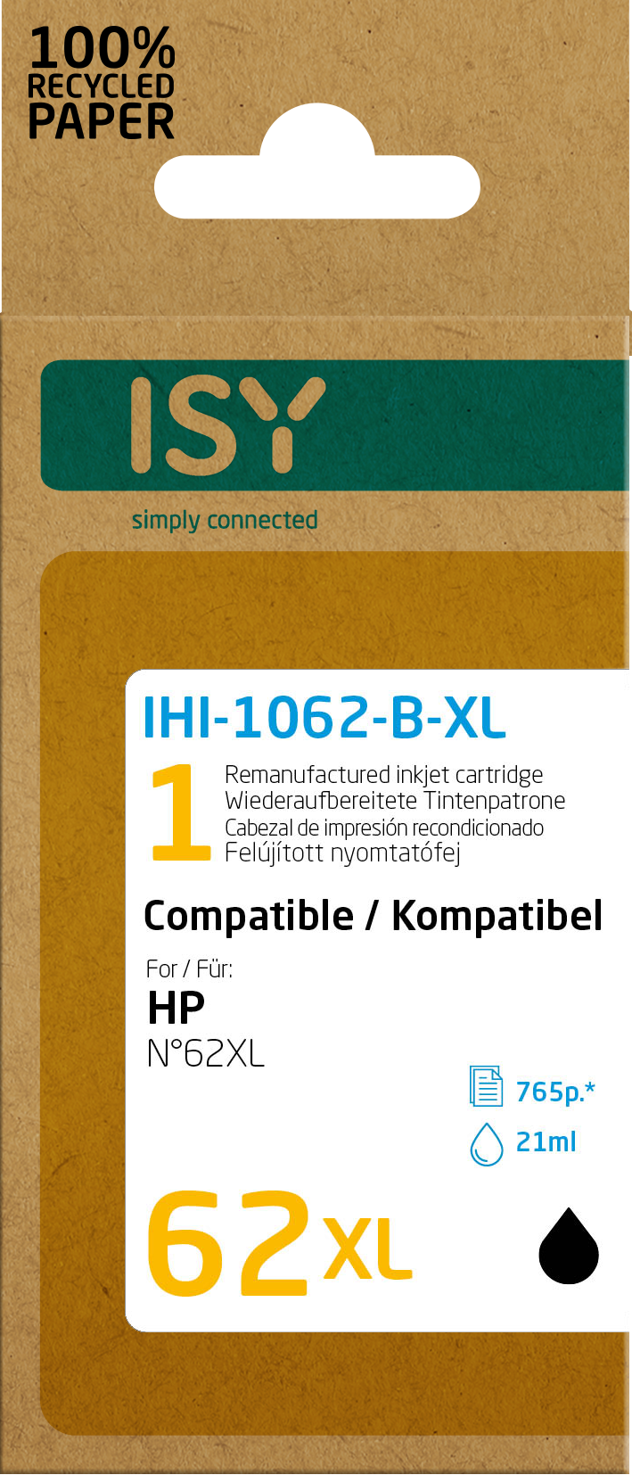 Schwarz ISY Tintenpatrone Wiederaufbereitete IHI-1062-B-XL