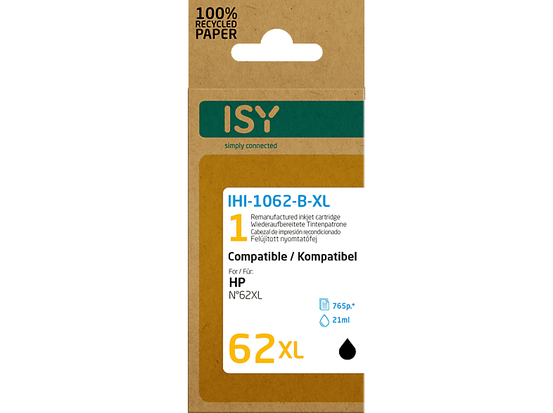 Schwarz Wiederaufbereitete Tintenpatrone ISY IHI-1062-B-XL