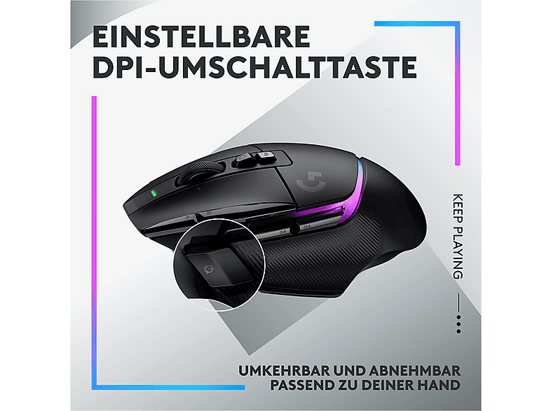 Logitech G G502 X Plus Lightspeed Kabellose Gaming Maus, Lightsync RGB, LightForce Hybrid-Switches, kompatibel mit PowerPLAY, Schwarz — Foto 4 von 5