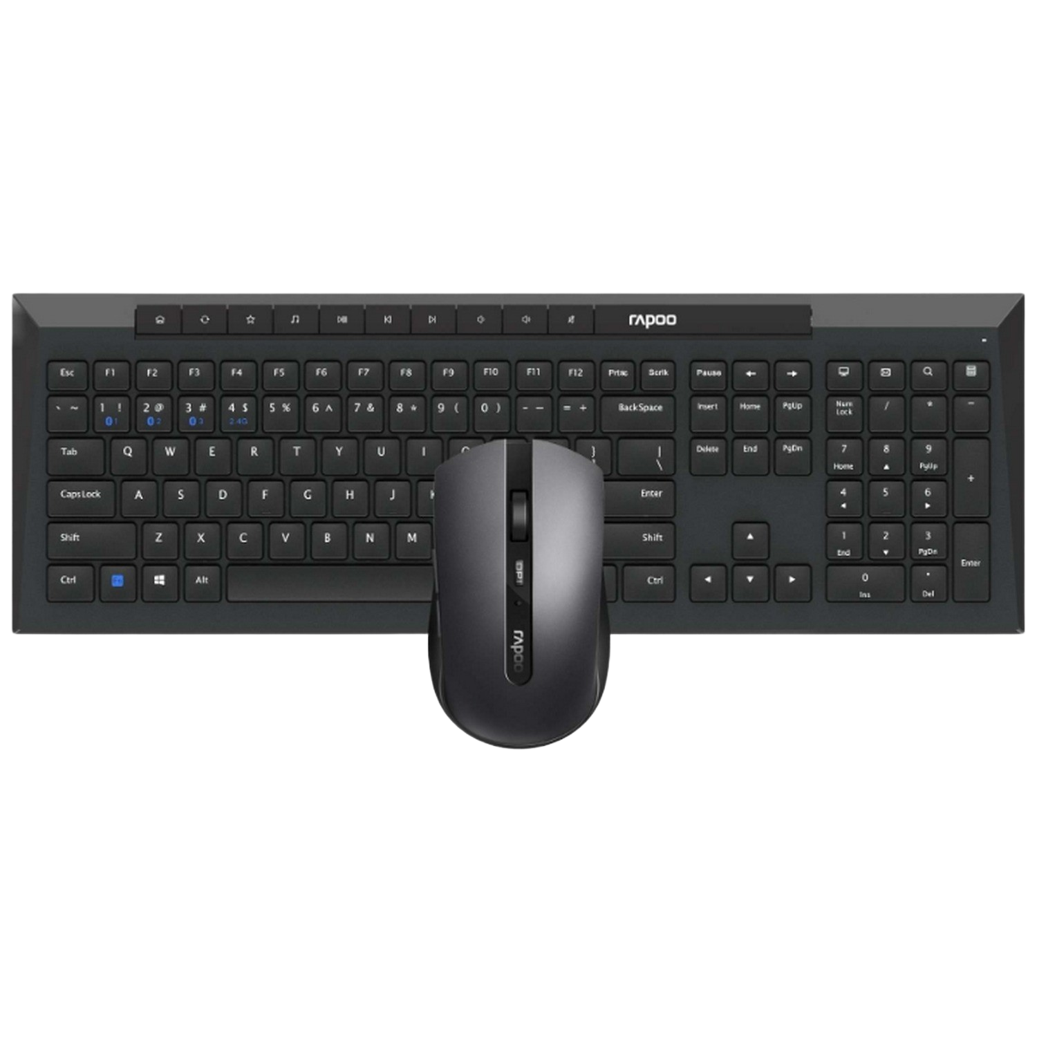 Pack Teclado + Ratón - Rapoo 8210M, QWERTY, 1600 dpi, Bluetooth, Wireless, Plug & Play, Tecnología Óptica, Negro