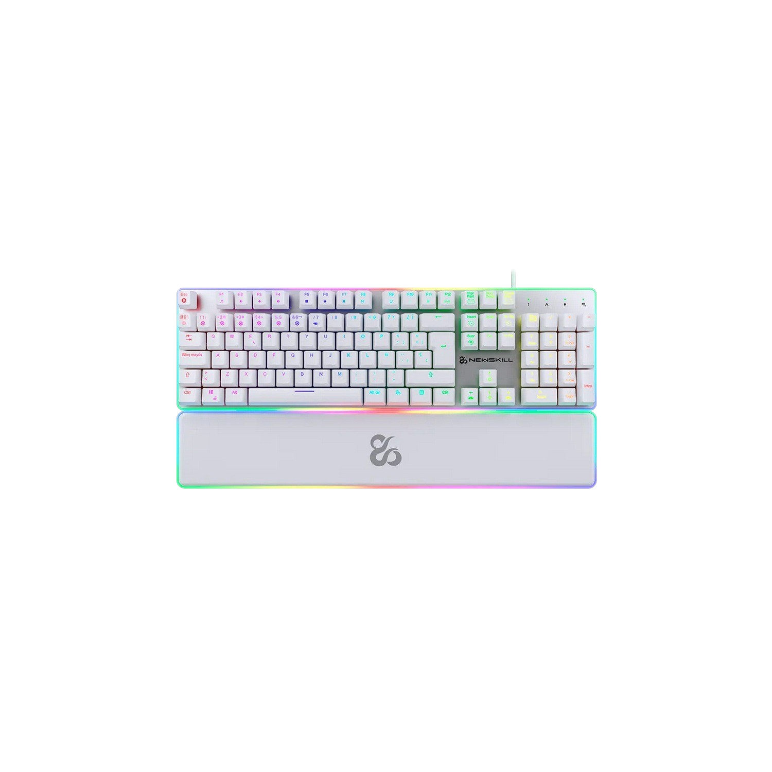 Teclado Gaming Newskill gungnyr usb retroiluminación rgb blanco tkl ivory switches gateron red intercambiables reacondicionado antighosting macro programables reposamuñecas layout español windows os y android 2.0