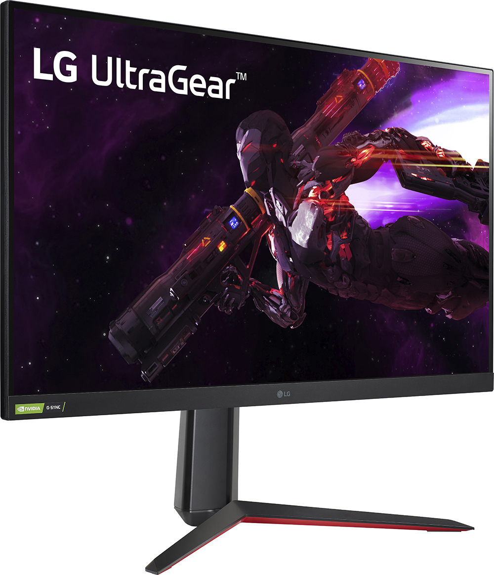 LG UltraGear gaming monitor, piros és lila színekkel játszótér.