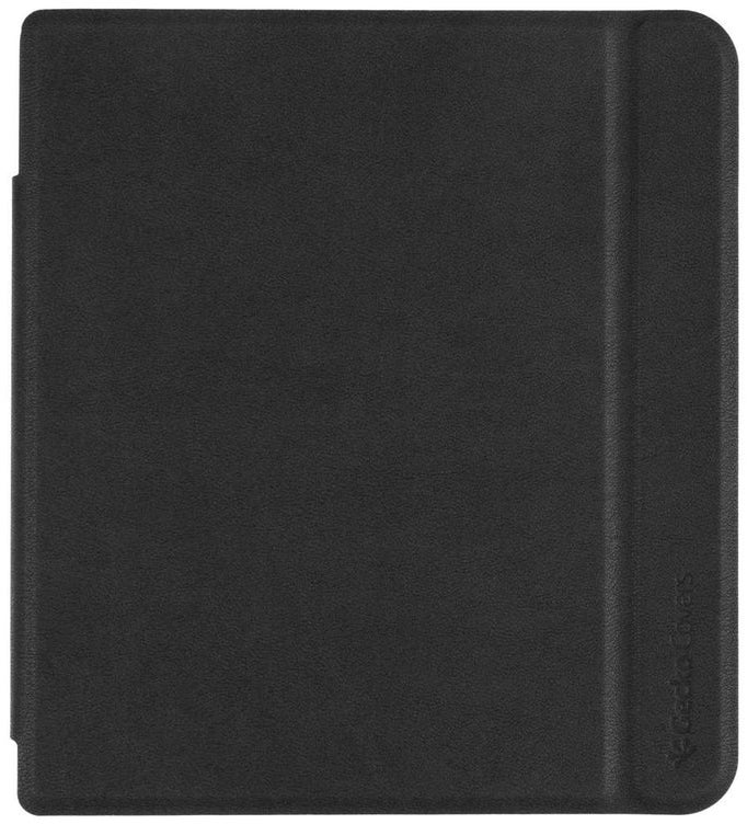 A black GeckoCover tablet case, closed and flat, on a neutral surface. The GeckoCovers logo is visible.