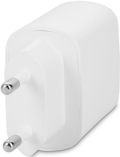 Un adattatore per spina europeo bianco.