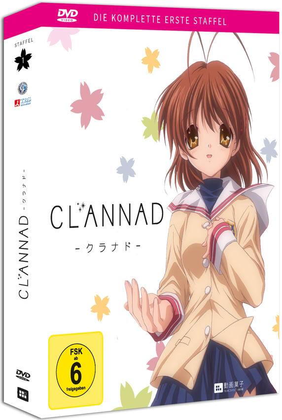 Eine DVD-Box mit einem Anime-Charakter auf dem Cover. Der Titel lautet CLANNAD.