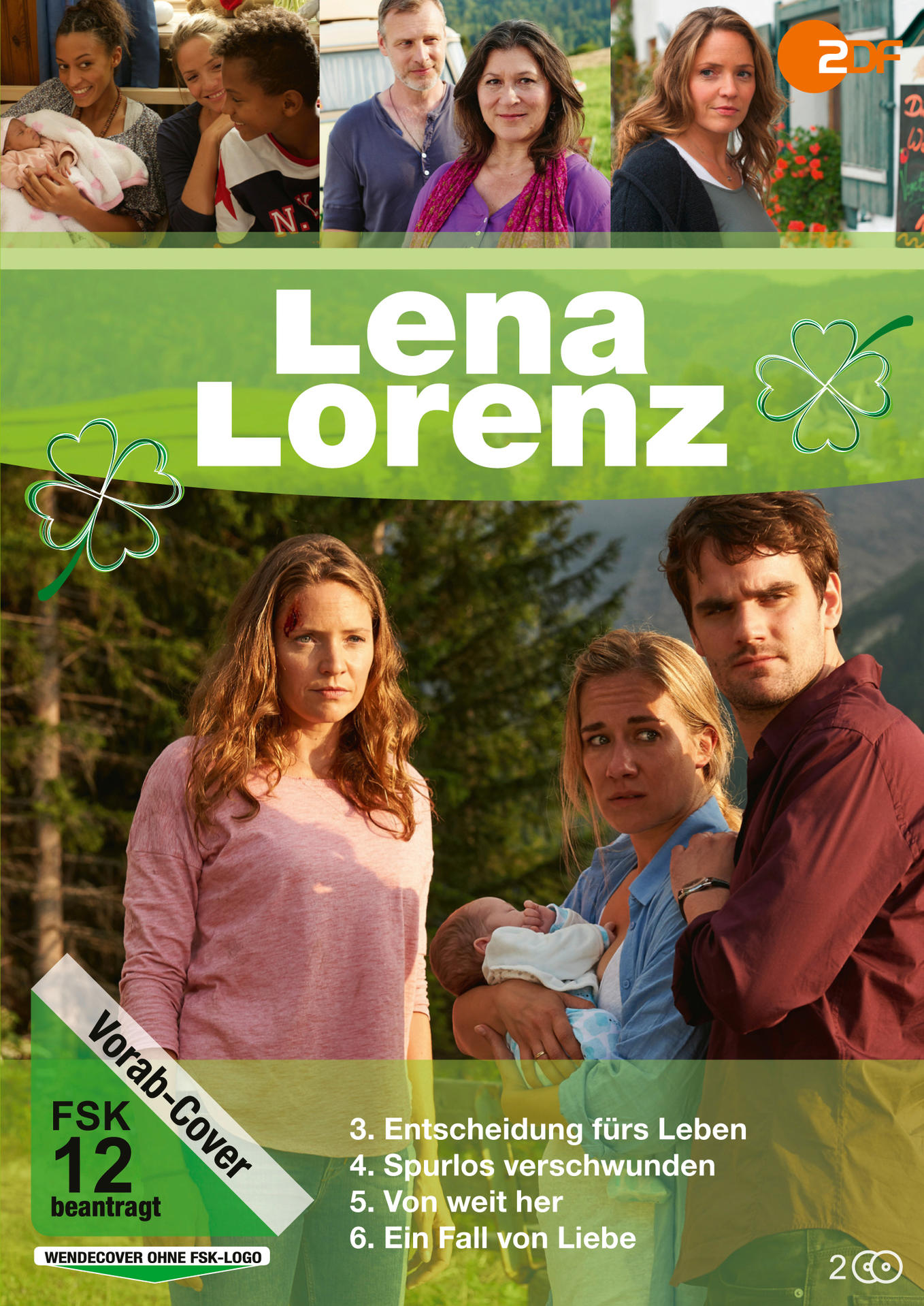 DVD-Cover mit mehreren Schauspielern und Text: Lena Lorenz. Kleeblätter sind im Hintergrund.
