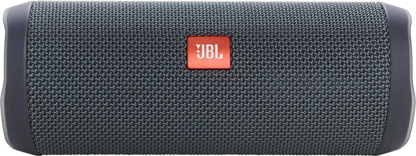 Un haut-parleur JBL gris avec le logo JBL orange sur le devant.