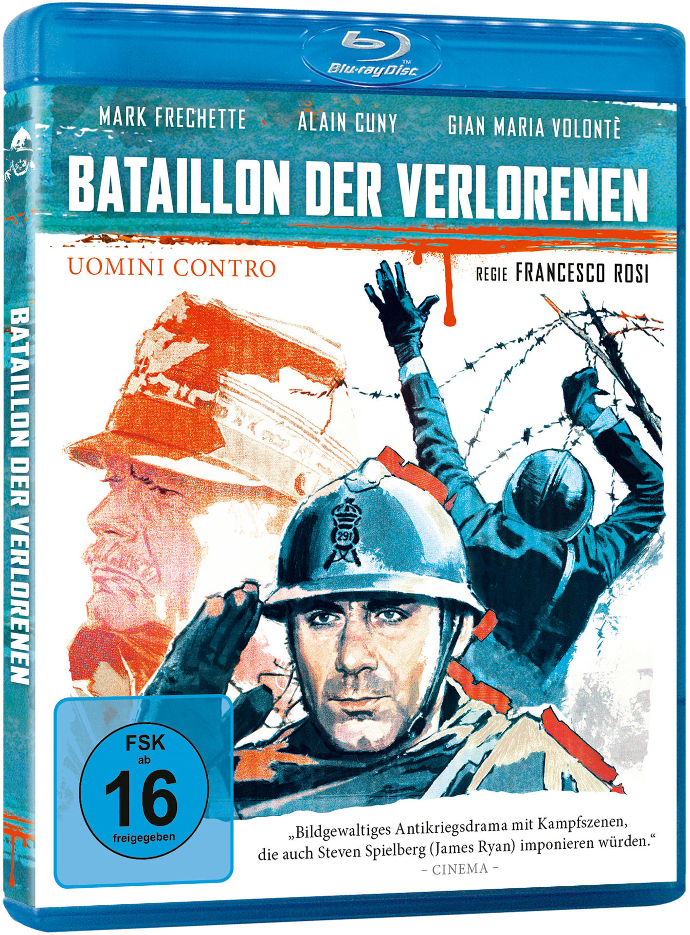 Ein Blu-ray-Filmcover mit einer Kriegsszene. Der Titel lautet BATAILLON DER VERLORENEN.