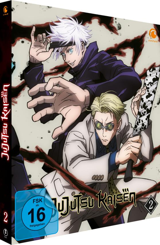DVD-Cover von Jujutsu Kaisen 2. Charaktere mit Schwertern und in Aktion.