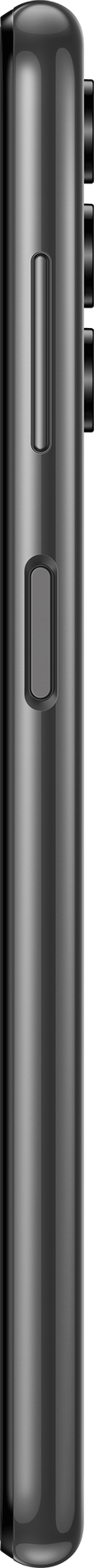 Een zijaanzicht van een zwarte smartphone met knoppen aan de zijkant.