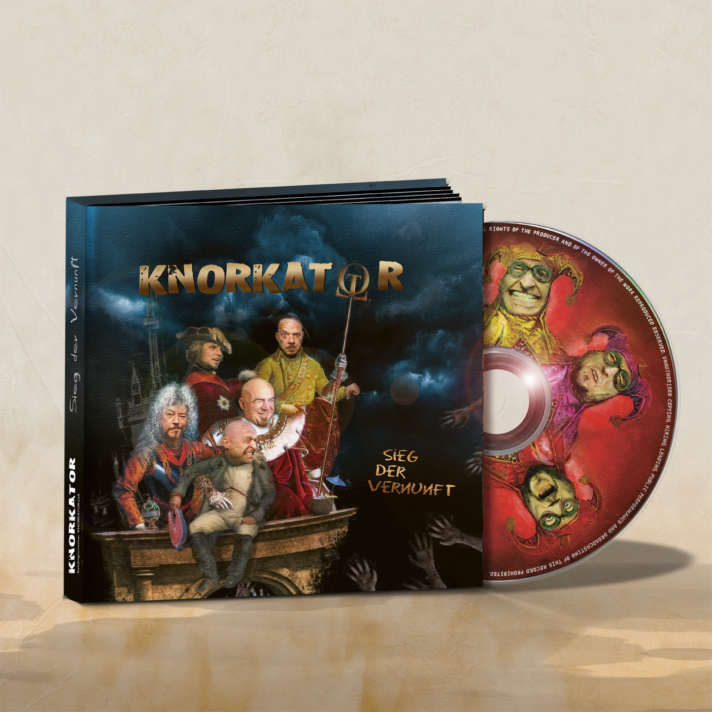 Albumcover und CD einer Band, mit einem dunkelblauen Cover mit Figuren und Text.