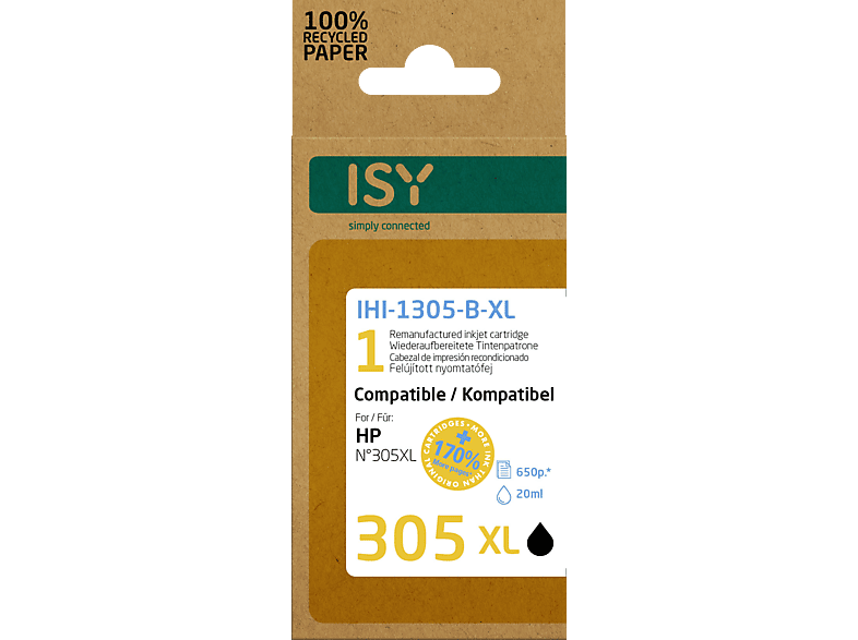 Schwarz Tintenpatrone IHI-1305-B-XL ISY