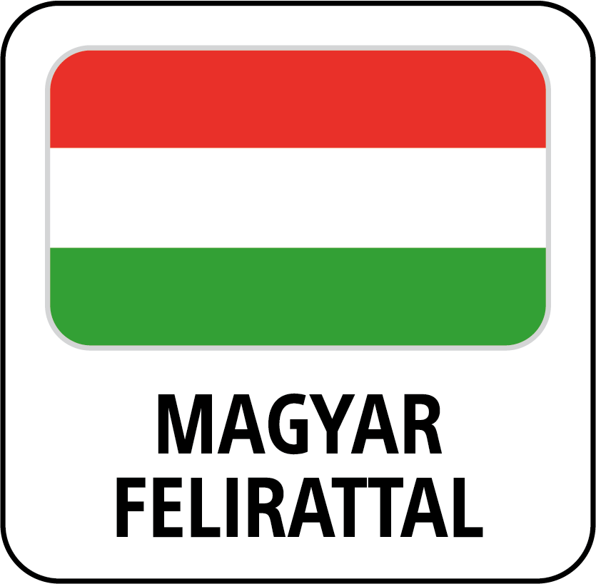 Egy téglalap alakú logó a magyar zászlóval és alatta a 'MAGYAR FELIRATTAL' felirattal.