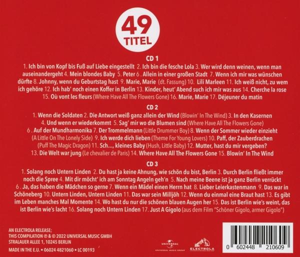 CD-Cover mit Titelliste und Künstlerfoto. Text auf Deutsch, mit weißem Hintergrund.