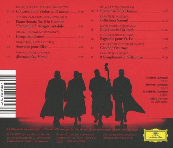 CD-Cover, Silhouetten von Personen. Titelliste der Musik mit Künstlernamen. Grammofon-Logo rechts.