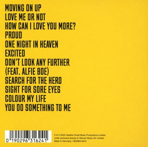 CD-Cover mit Songtiteln wie 'Moving on Up' und 'You Do Something To Me'. Gelber Hintergrund und Barcode.