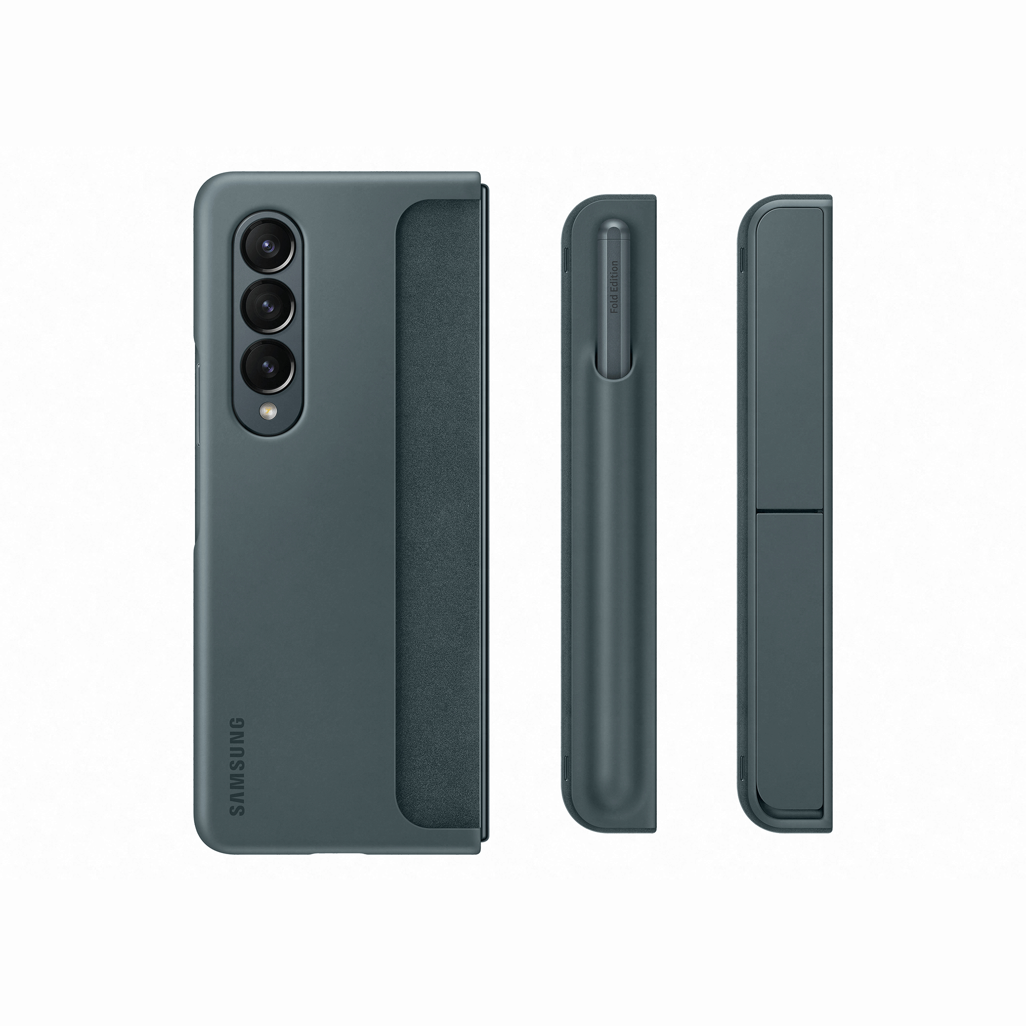 Funda Samsung Galaxy Z Fold, azul-gris, con portalápices, tres piezas.